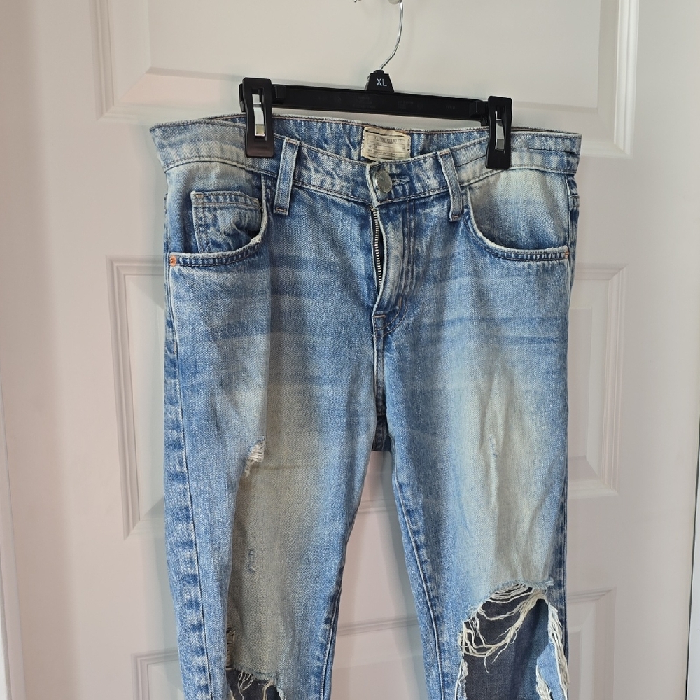 Current/Elliott Blue Boyfriend Jeans with Faded Whiskering